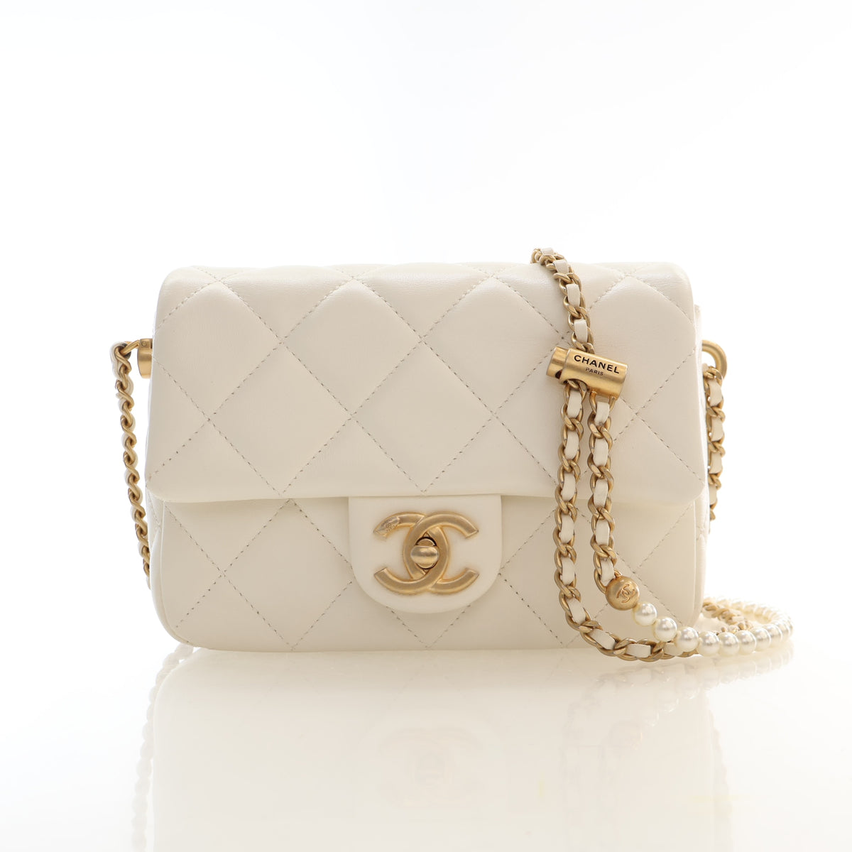 Pre-Owned Chanel Flap Bag Mini Lambskin My Perfect, three-quarter view, authenticated at Luxe Du Jour