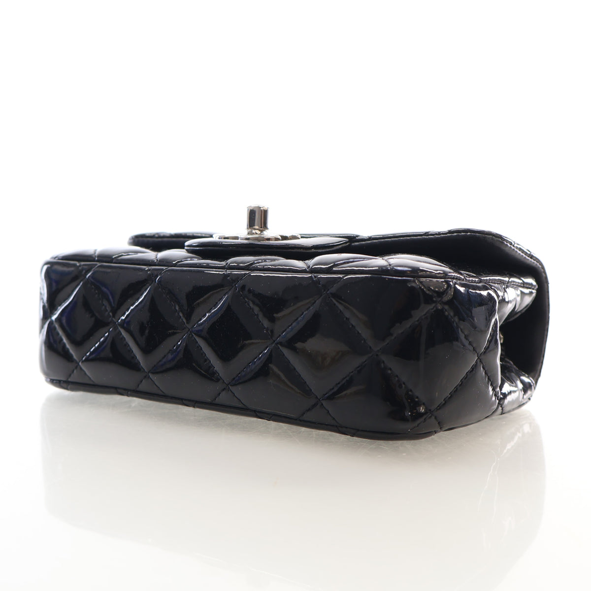 Pre-Owned Chanel Classic Flap Mini Extra Patent Leather Rectangular Bag, base and feet view
