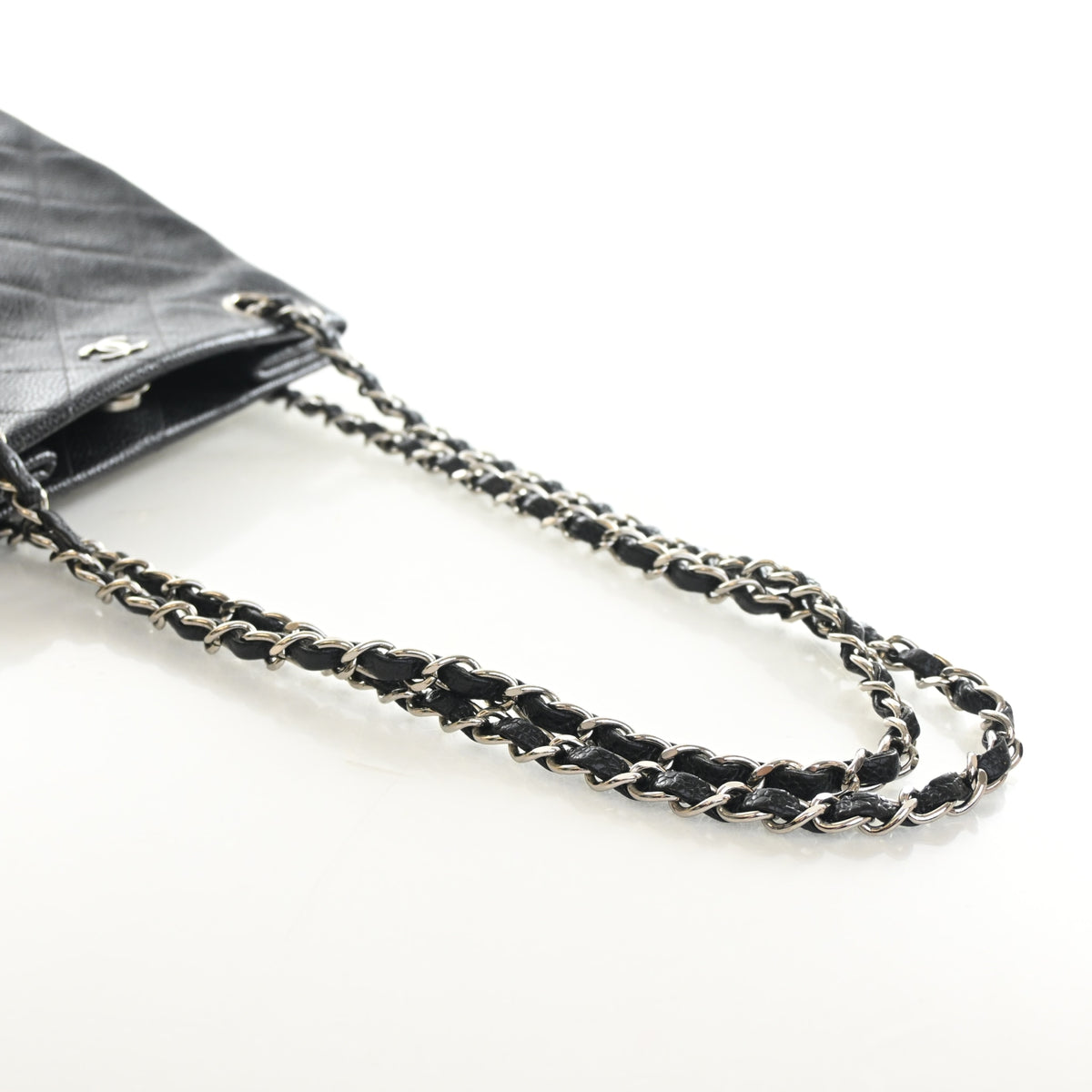 Vintage Chanel Tote Bag Caviar Leather Bucket, strap detail