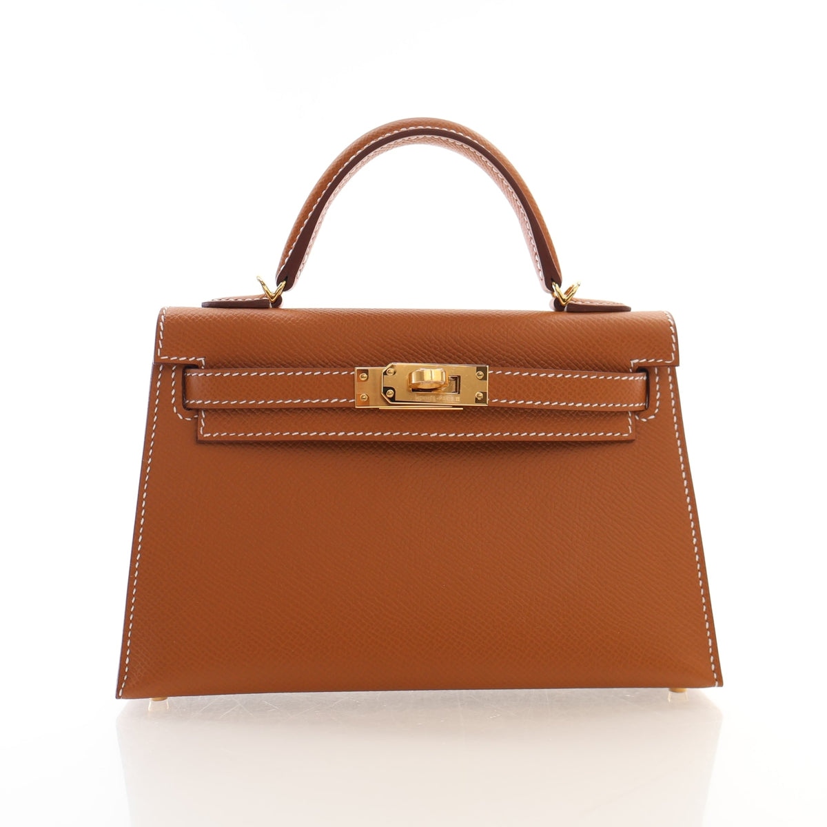 Pre-Owned Hermès Kelly Mini Gold Epsom Leather 20, front view, authenticated at Luxe Du Jour