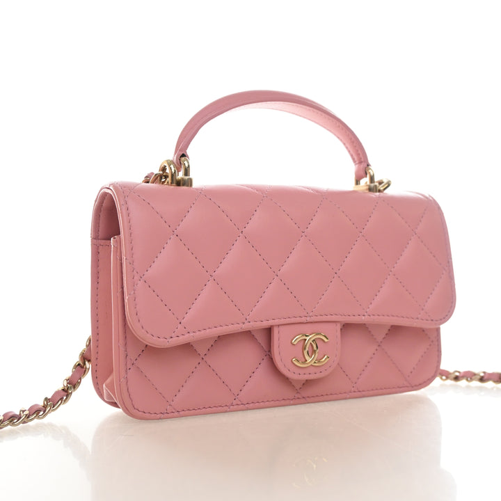 Chanel Lambskin Top Handle Phone Holder With Chain