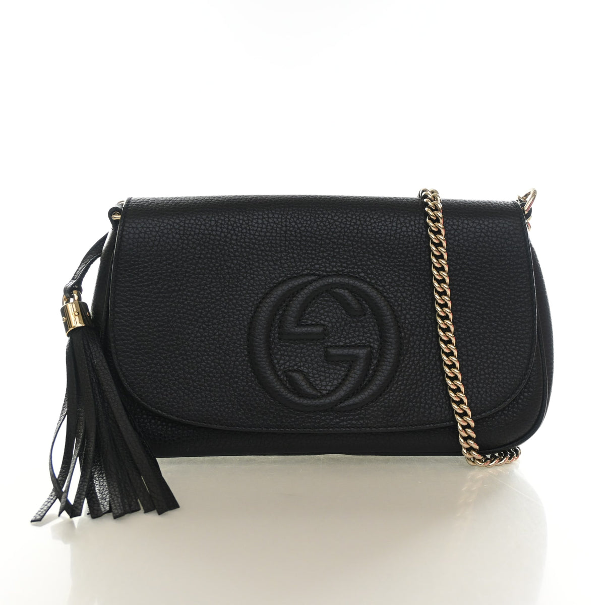 Pre-Owned Gucci Flap Bag Calfskin Soho Chain, front view, authenticated at Luxe Du Jour