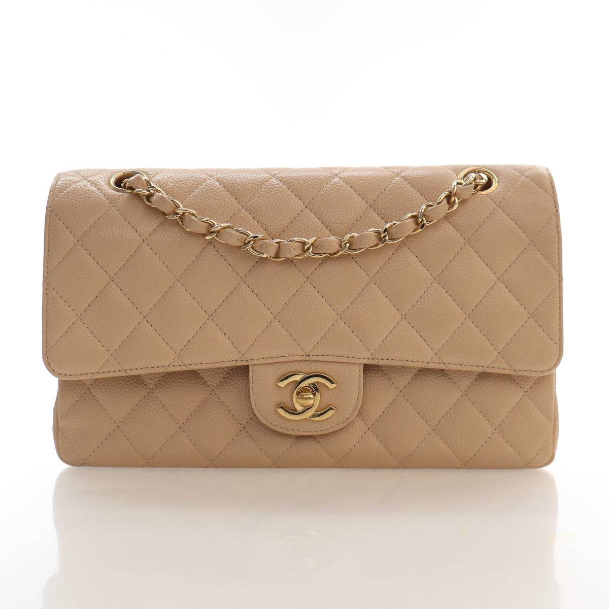 Pre-Owned Chanel Classic Double Flap Medium Caviar Leather Bag, front view, photo 1 of 20