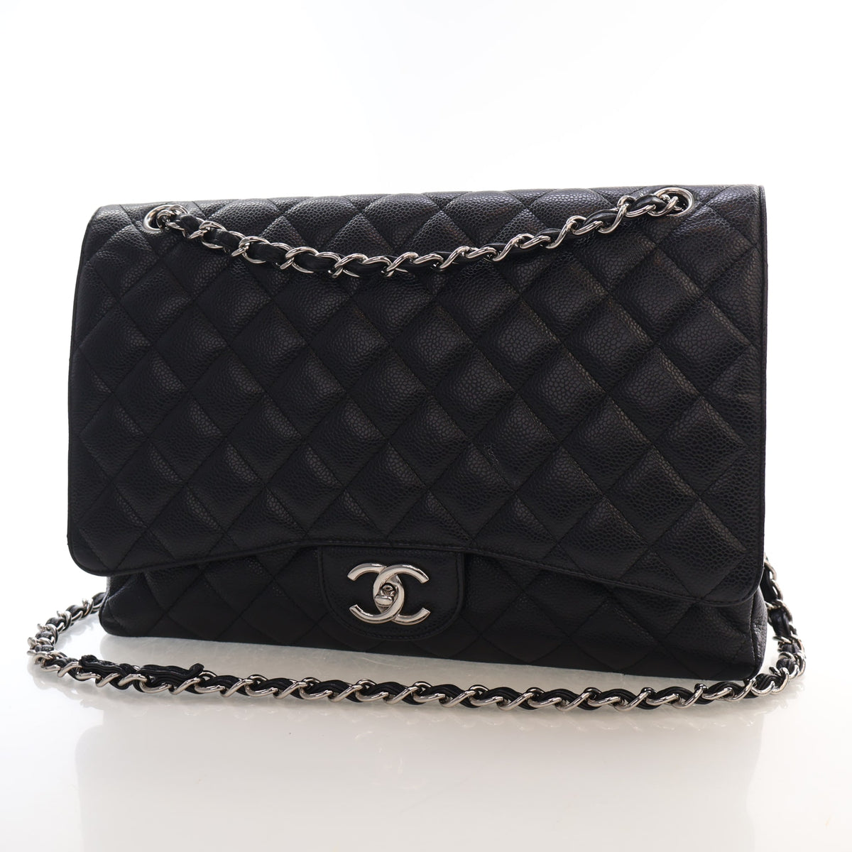 Pre-Owned Chanel Classic Double Flap Maxi Caviar Leather Bag, front view, photo 3 of 17