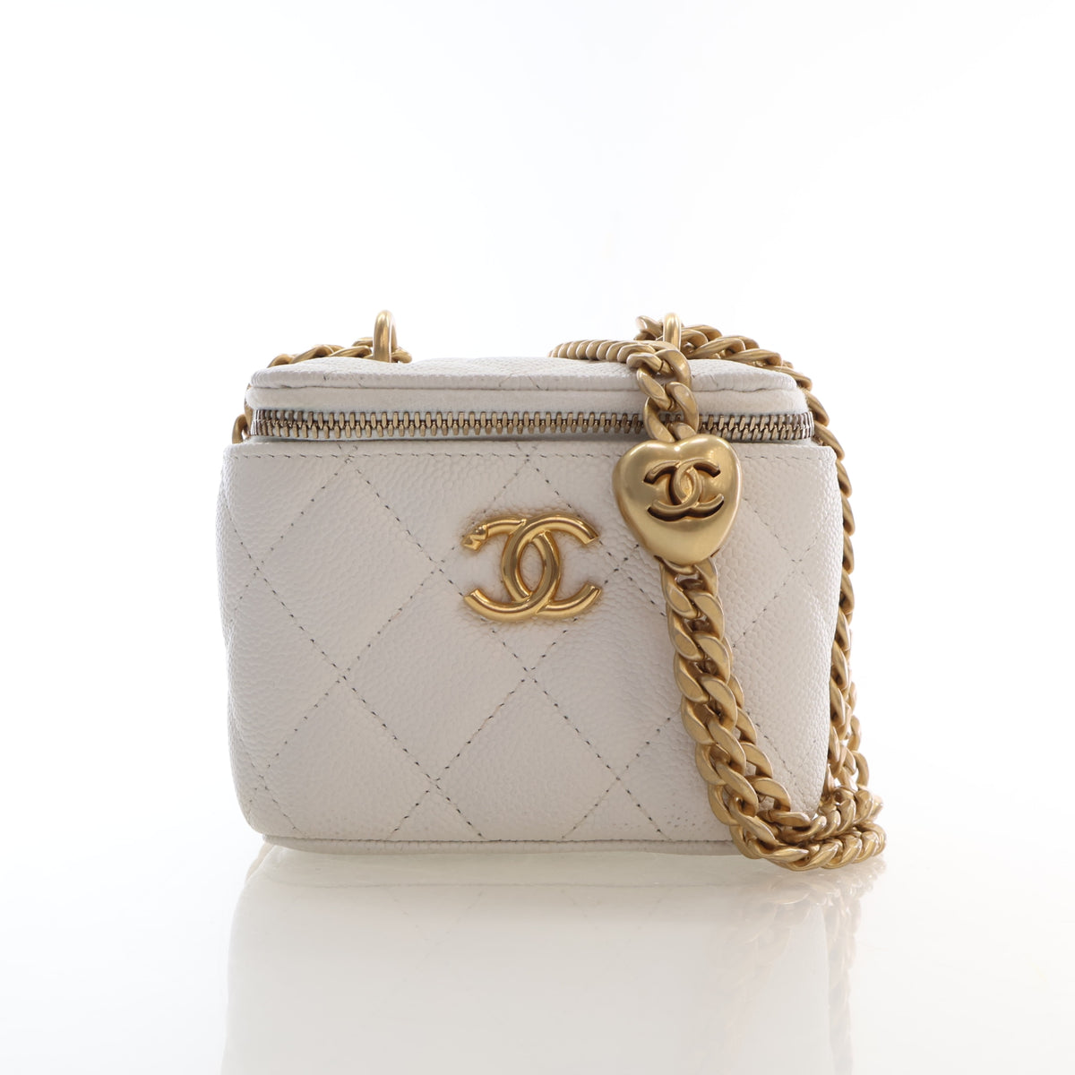 Pre-Owned Chanel Vanity Case Mini Caviar Leather Sweetheart Crush, front view, authenticated at Luxe Du Jour