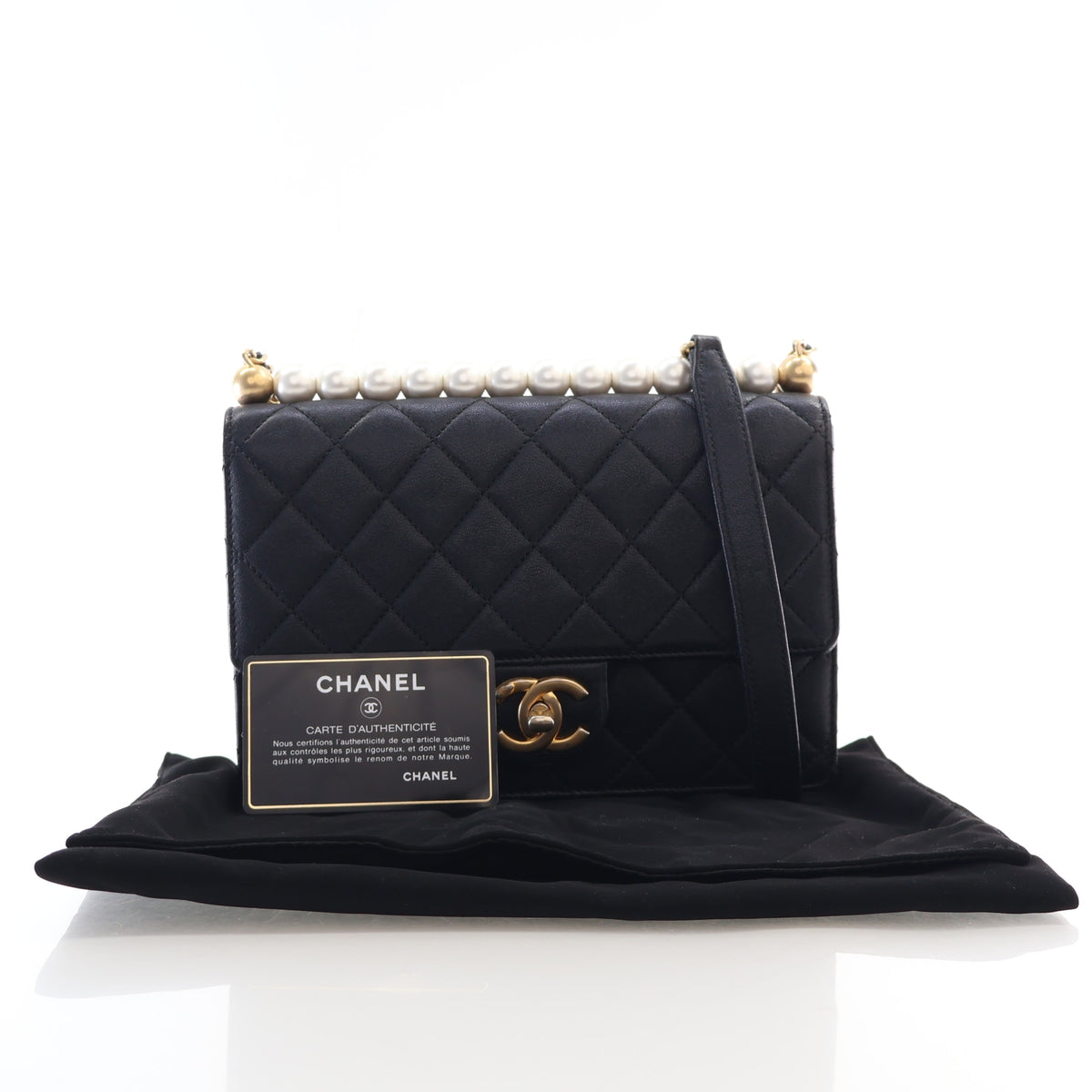 Pre-Owned Chanel Flap Bag Caviar Leather Chic Pearls, front view, photo 16 of 16