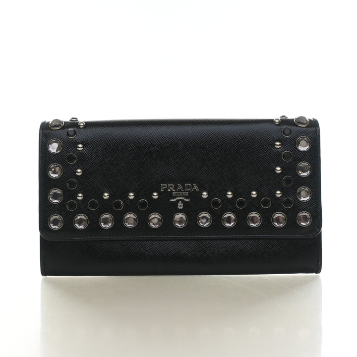 Prada Saffiano Patent Jewel Stud Wallet