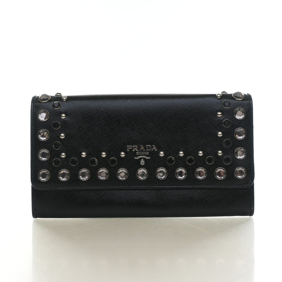 Prada Saffiano Patent Jewel Stud Wallet