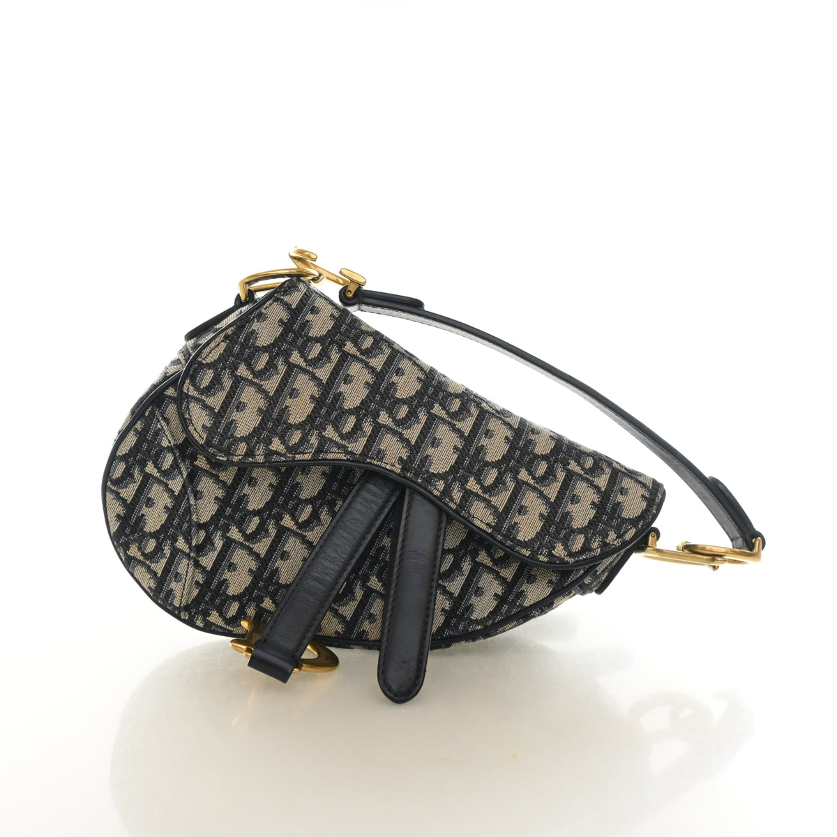 Pre-Owned Christian Dior Saddle Bag Mini Oblique, three-quarter view, authenticated at Luxe Du Jour