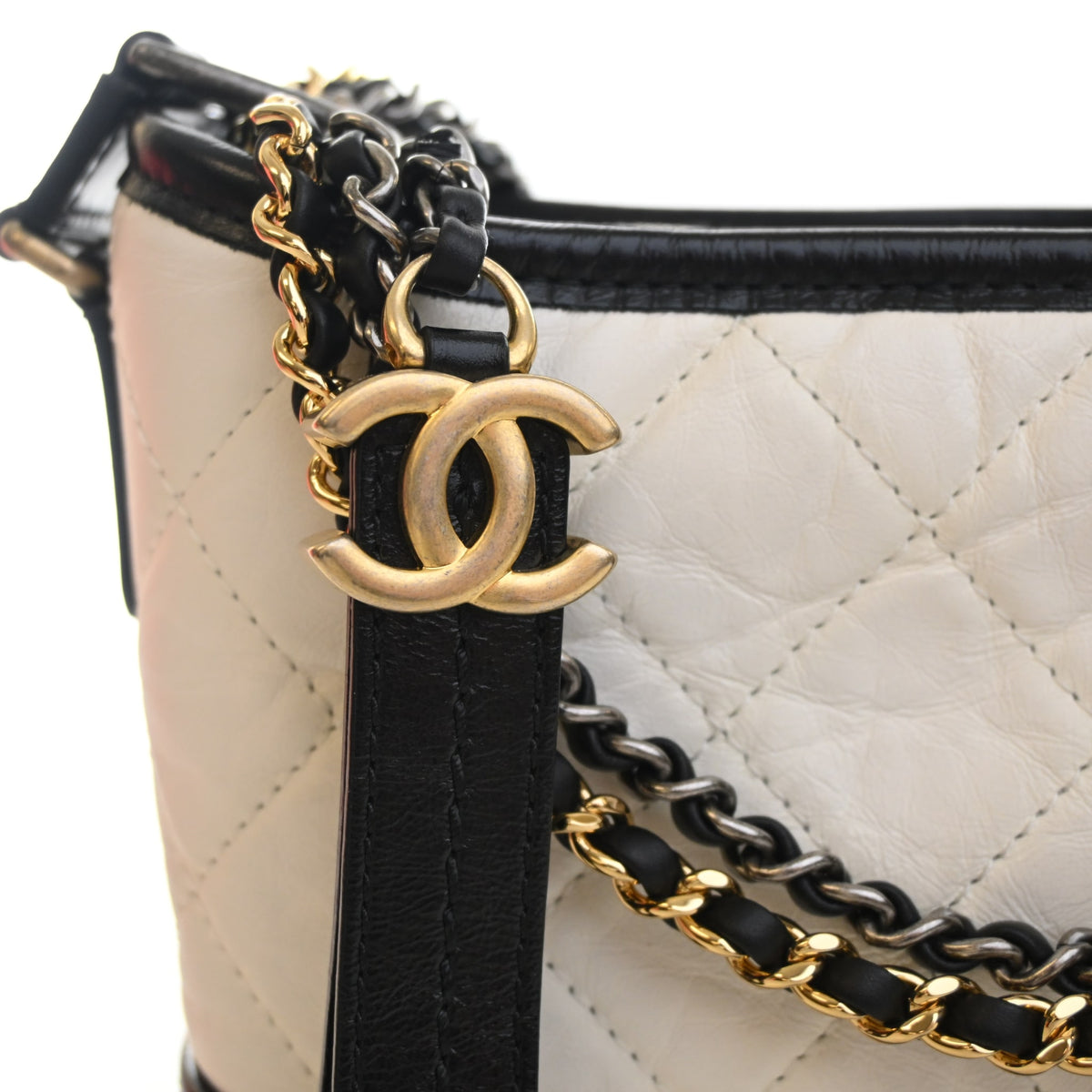 Pre-Owned Chanel Hobo Small Aged Calfskin Gabrielle, gold hardware close-up