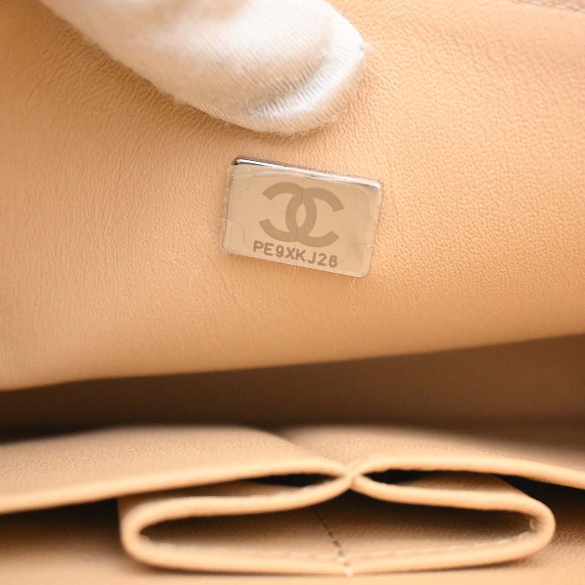 Pre-Owned Chanel Classic Flap Medium Caviar Leather Bag, interior label and date code
