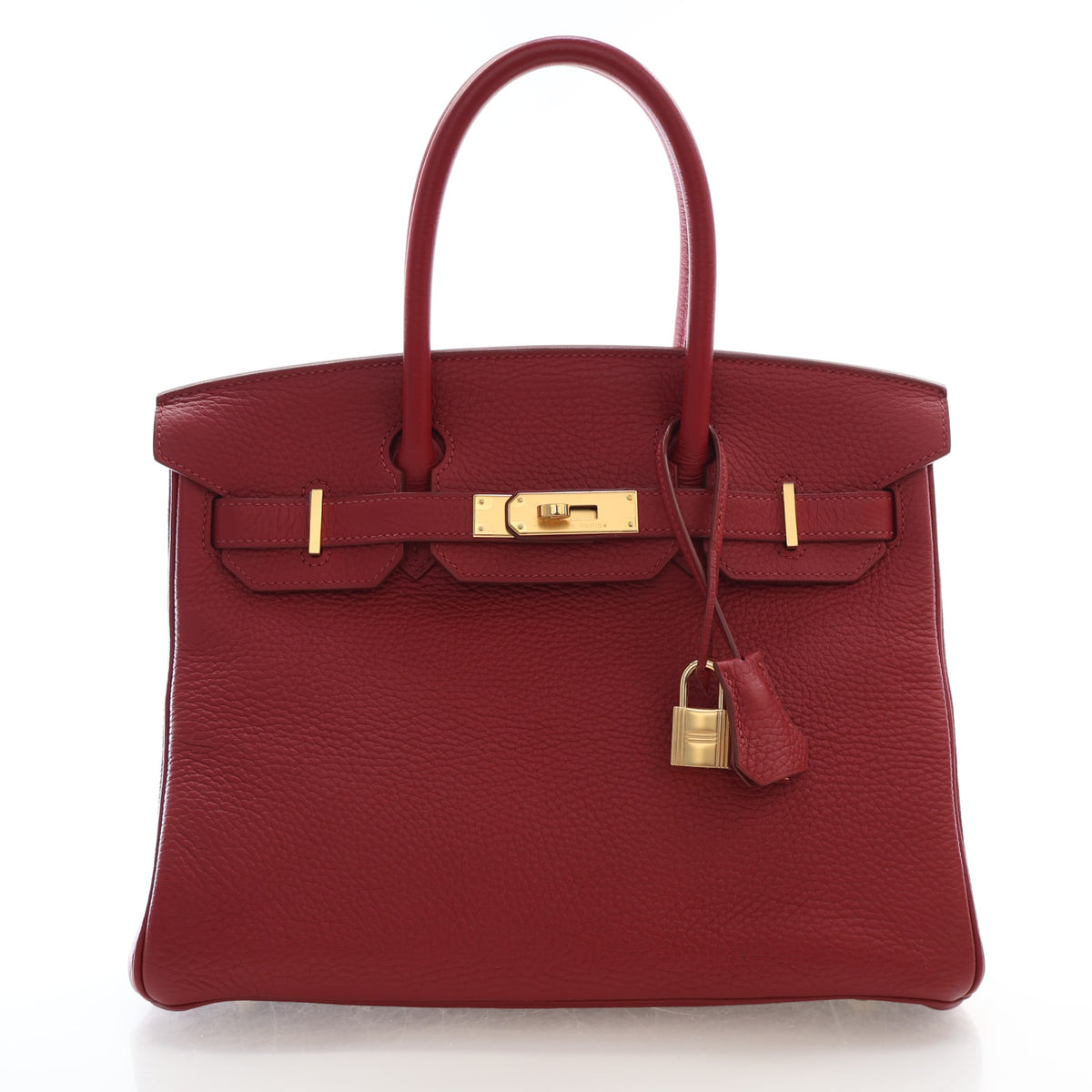 Pre-Owned Hermès Birkin 30 Rouge H Togo Leather, front view, authenticated at Luxe Du Jour
