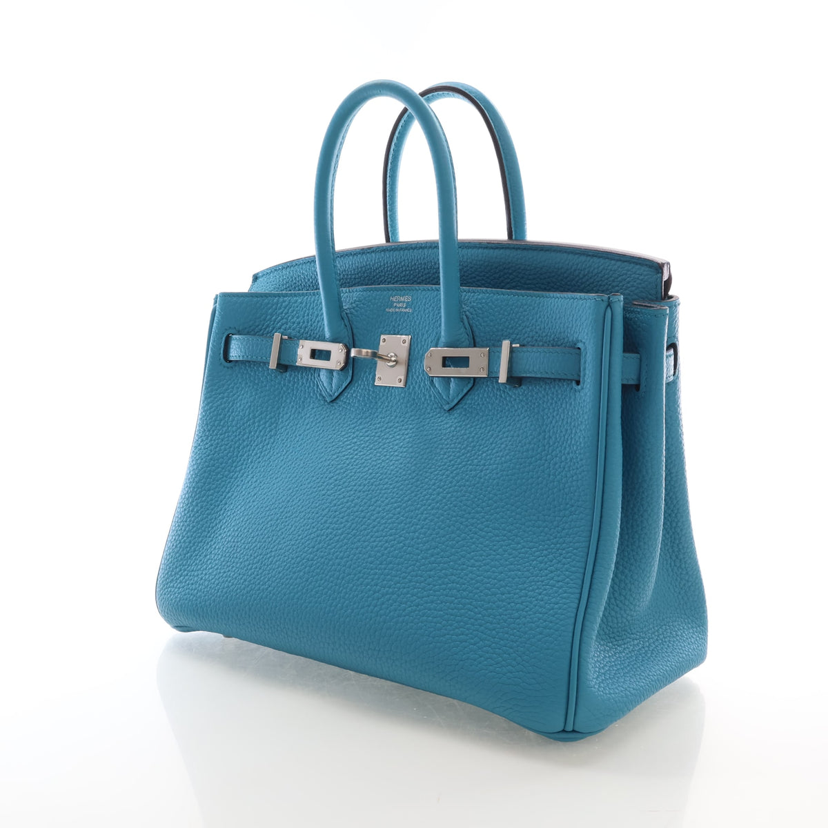 Pre-Owned Hermès Birkin 25 Turquoise Togo Leather, three-quarter view, photo 6 of 21