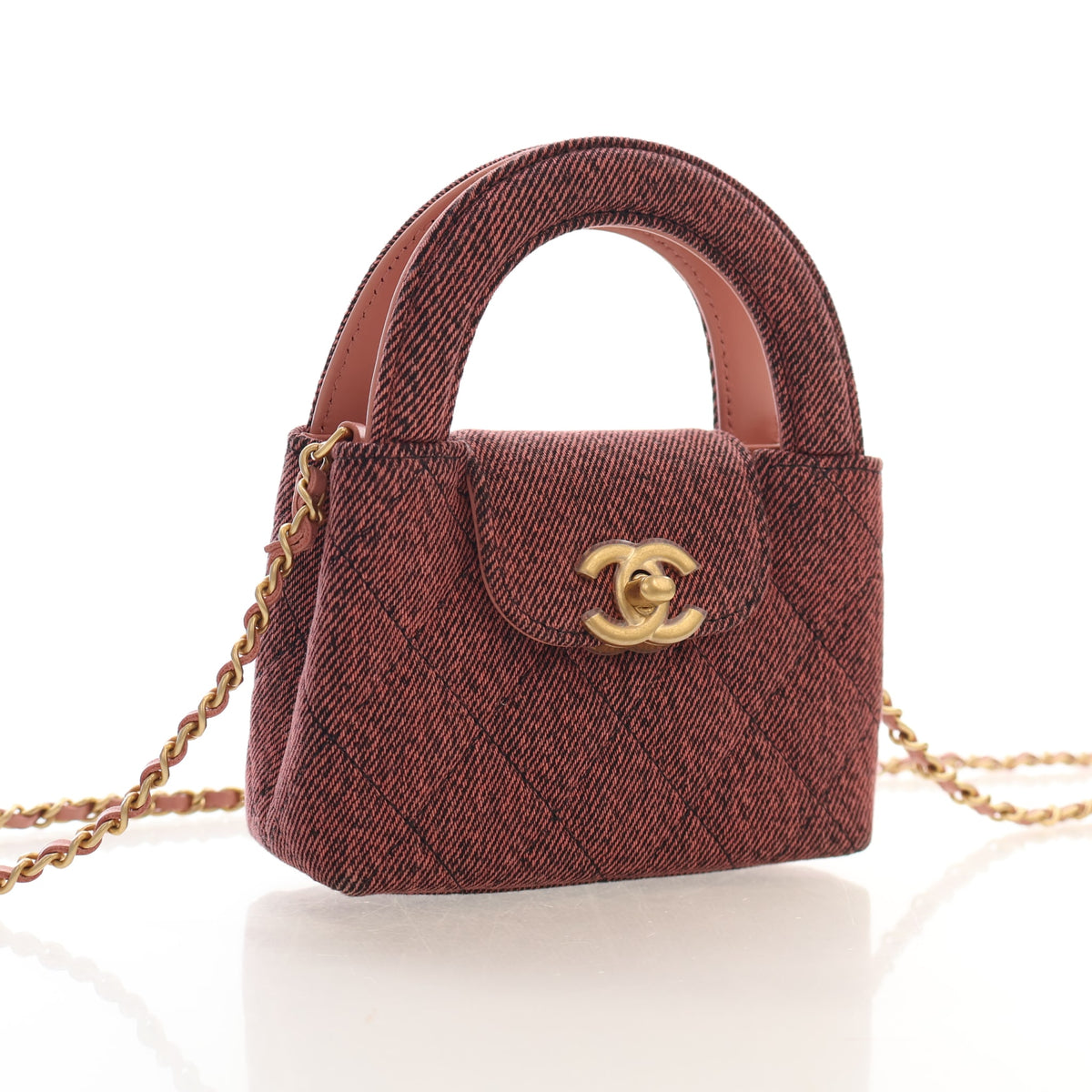 Pre-Owned Chanel Top Handle Nano Denim Kelly, front view