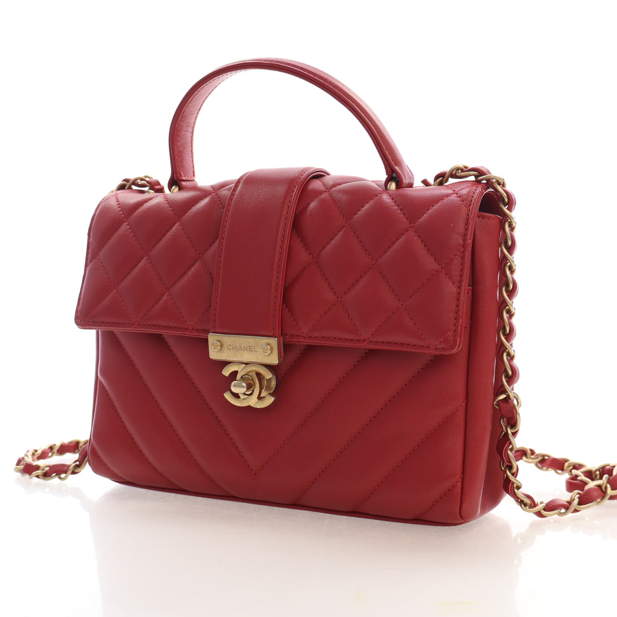 Pre-Owned Chanel Top Handle Calfskin In The City Bag, front view