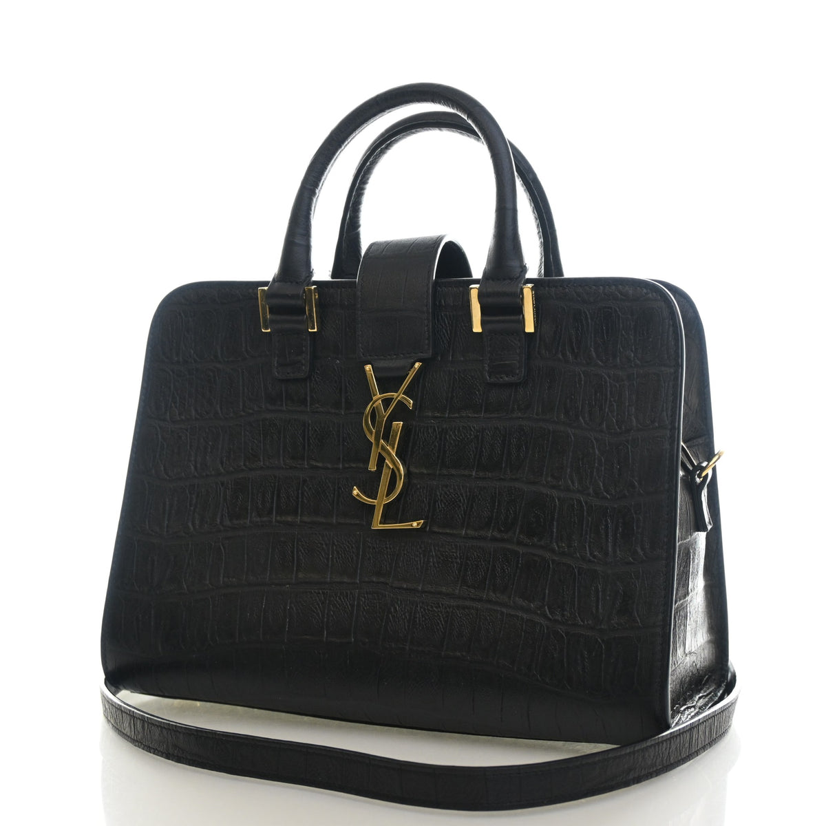 Pre-Owned Saint Laurent Baby Crocodile Leather Embossed Leather Cabas, three-quarter view