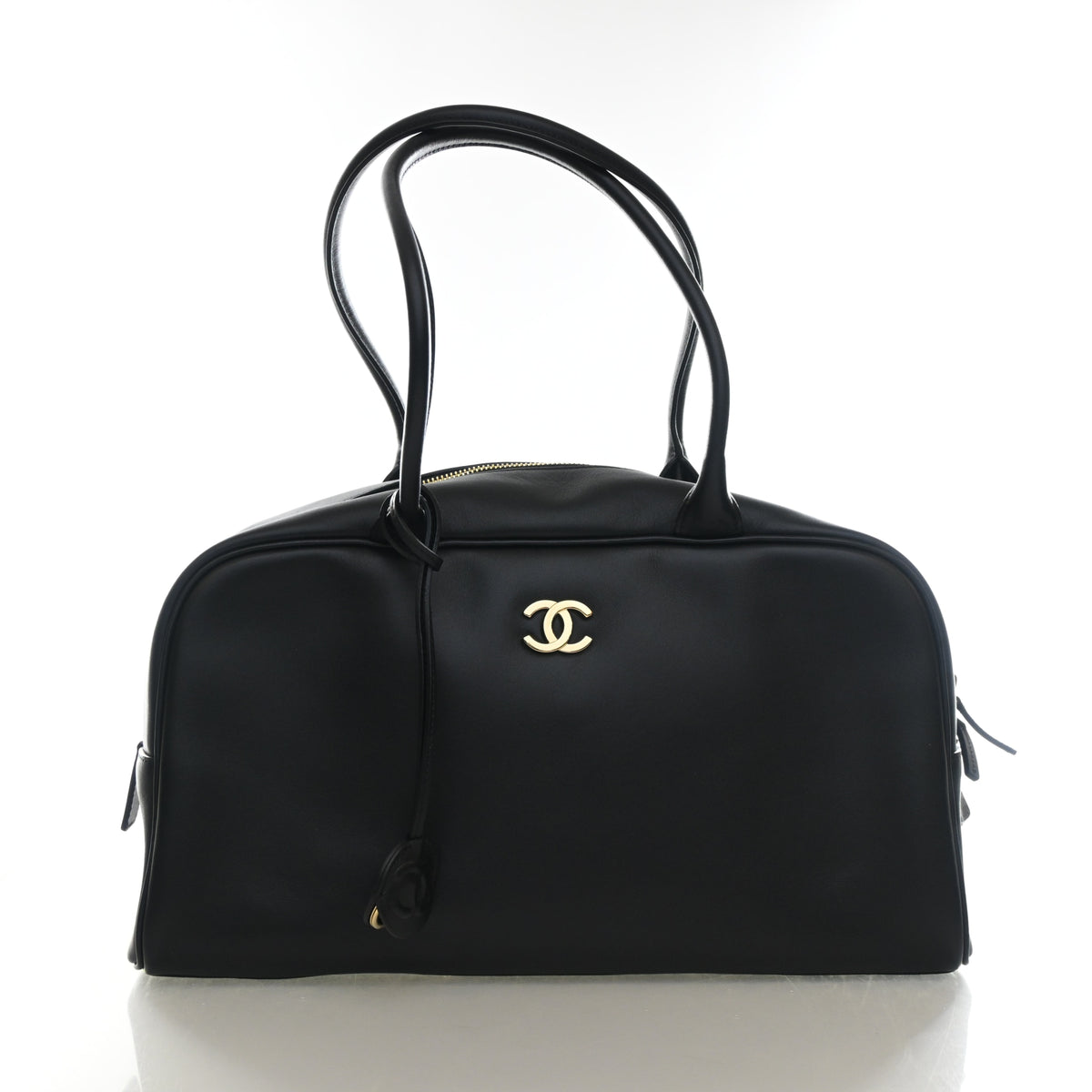 Pre-Owned Chanel Large Calfskin Perfect Bowling Bag, front view, authenticated at Luxe Du Jour