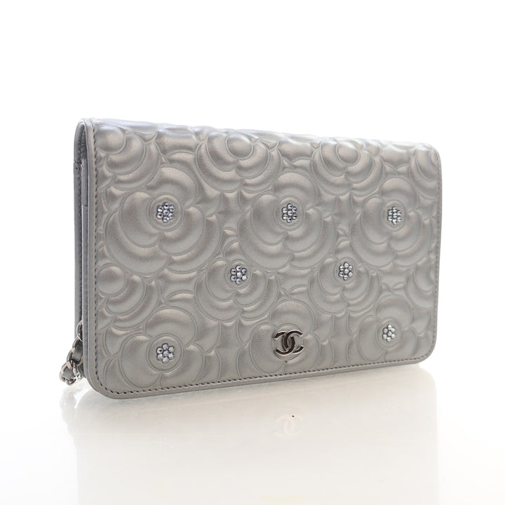 Chanel Studded Embossed Lambskin Camellia Wallet On Chain (WOC)