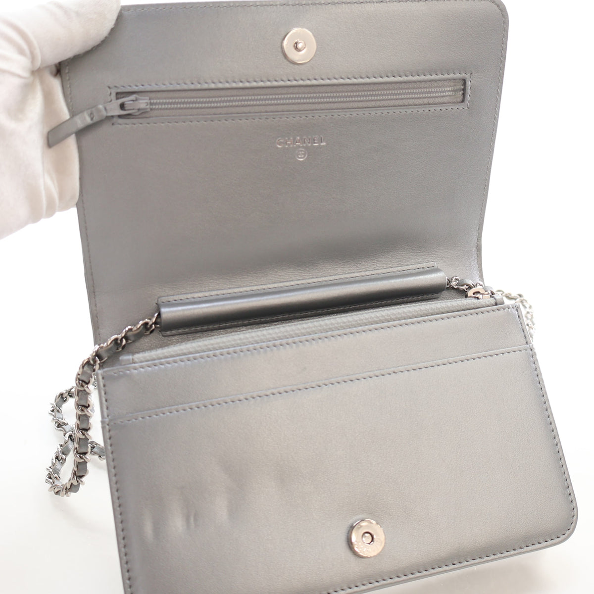 Chanel Studded Embossed Lambskin Camellia Wallet On Chain (WOC), photo 12 of 19
