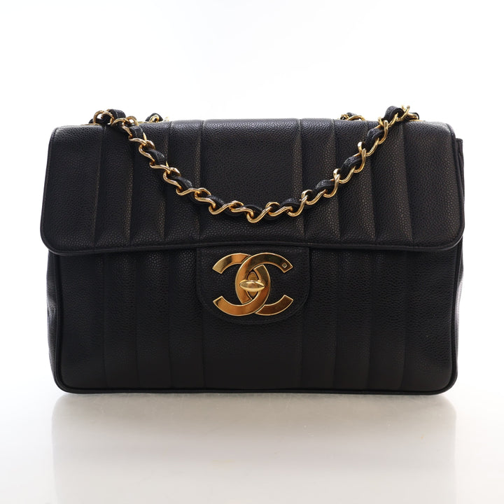 Chanel Vintage Jumbo Caviar Vertical Quilted Single Flap
