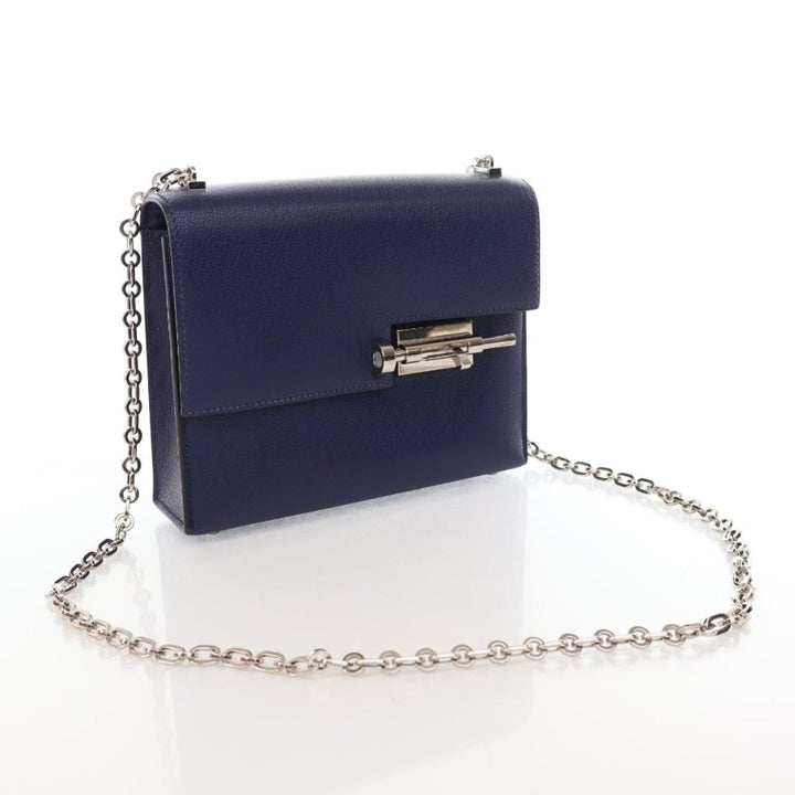 Hermes Bleu Saphir Chevre Mysore Verrou Chaine Mini