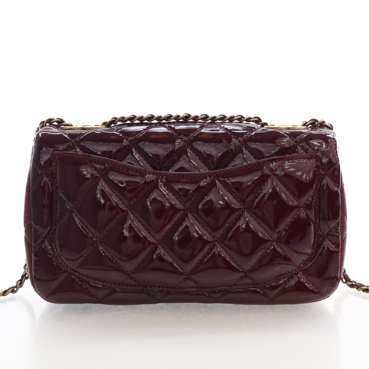 Pre-Owned Chanel Flap Bag Small Patent Leather Classic Single, back view