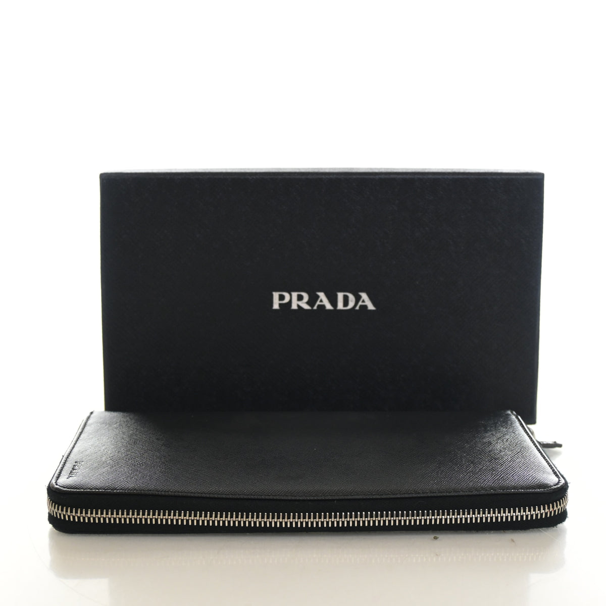 Pre-Owned Prada Saffiano Zippy Organizer, shown with dust bag and packaging