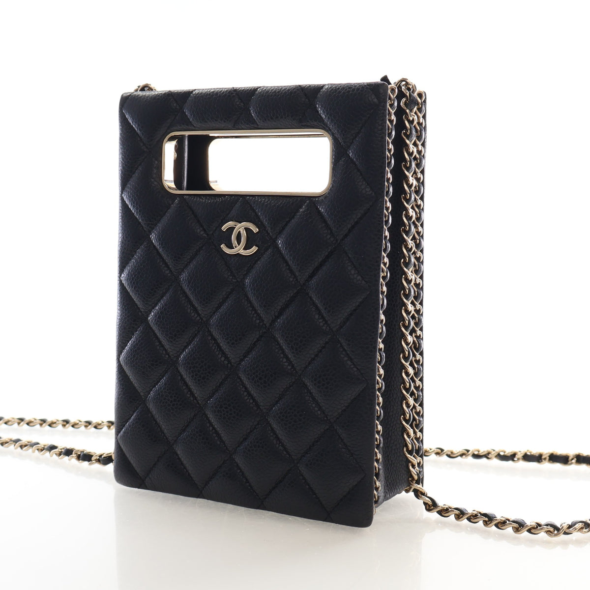 Pre-Owned Chanel Clutch Small Caviar Leather Evening Box On Chain, front view