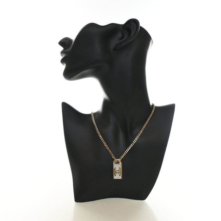 Chanel Crystal Dog Tag Charm Necklace