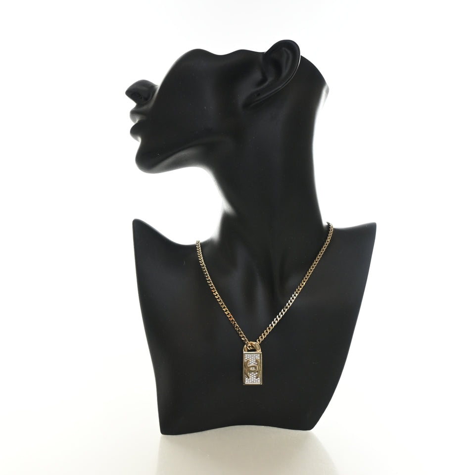 Chanel Crystal Dog Tag Charm Necklace