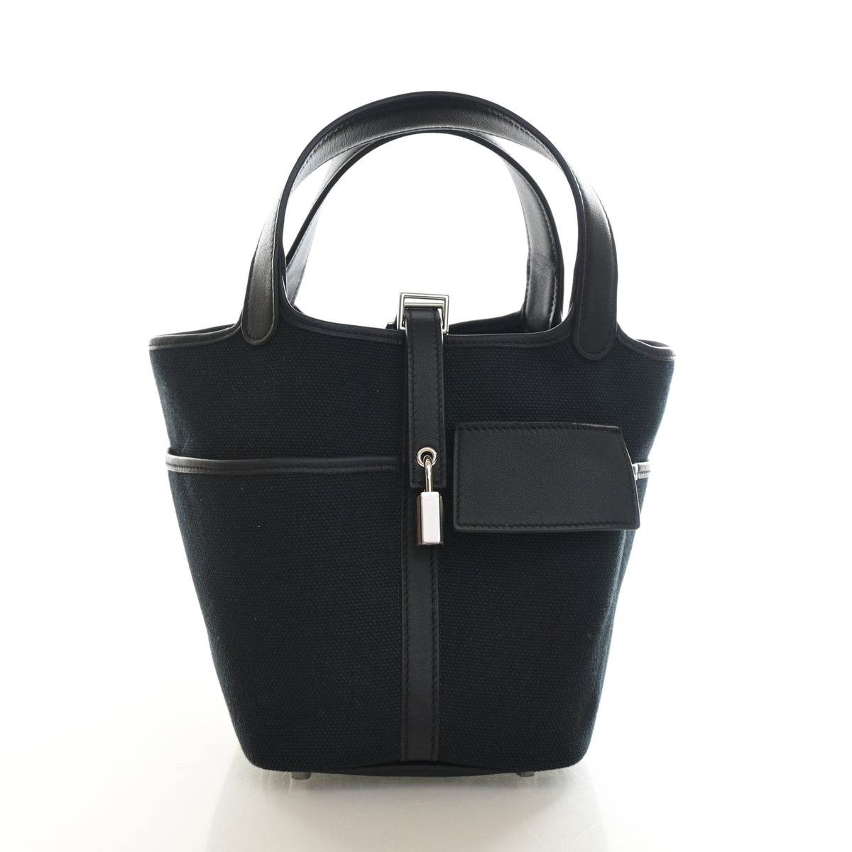 Pre-Owned Hermès Picotin Lock 18 Noir Toile Cargo, front view, authenticated at Luxe Du Jour