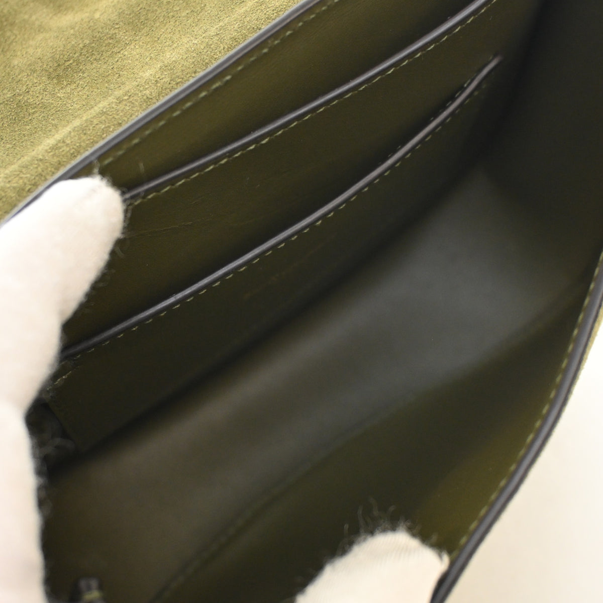 Pre-Owned Saint Laurent Small Suede Leather Kaia Satchel, open interior with lining