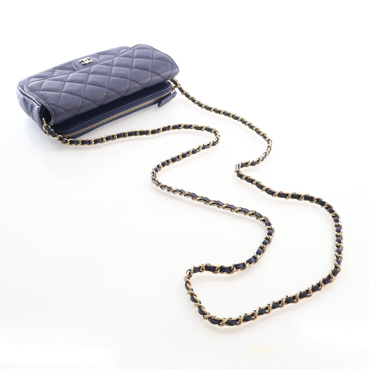 Pre-Owned Chanel Classic Flap Caviar Leather Phone Bag With Chain, strap and chain detail