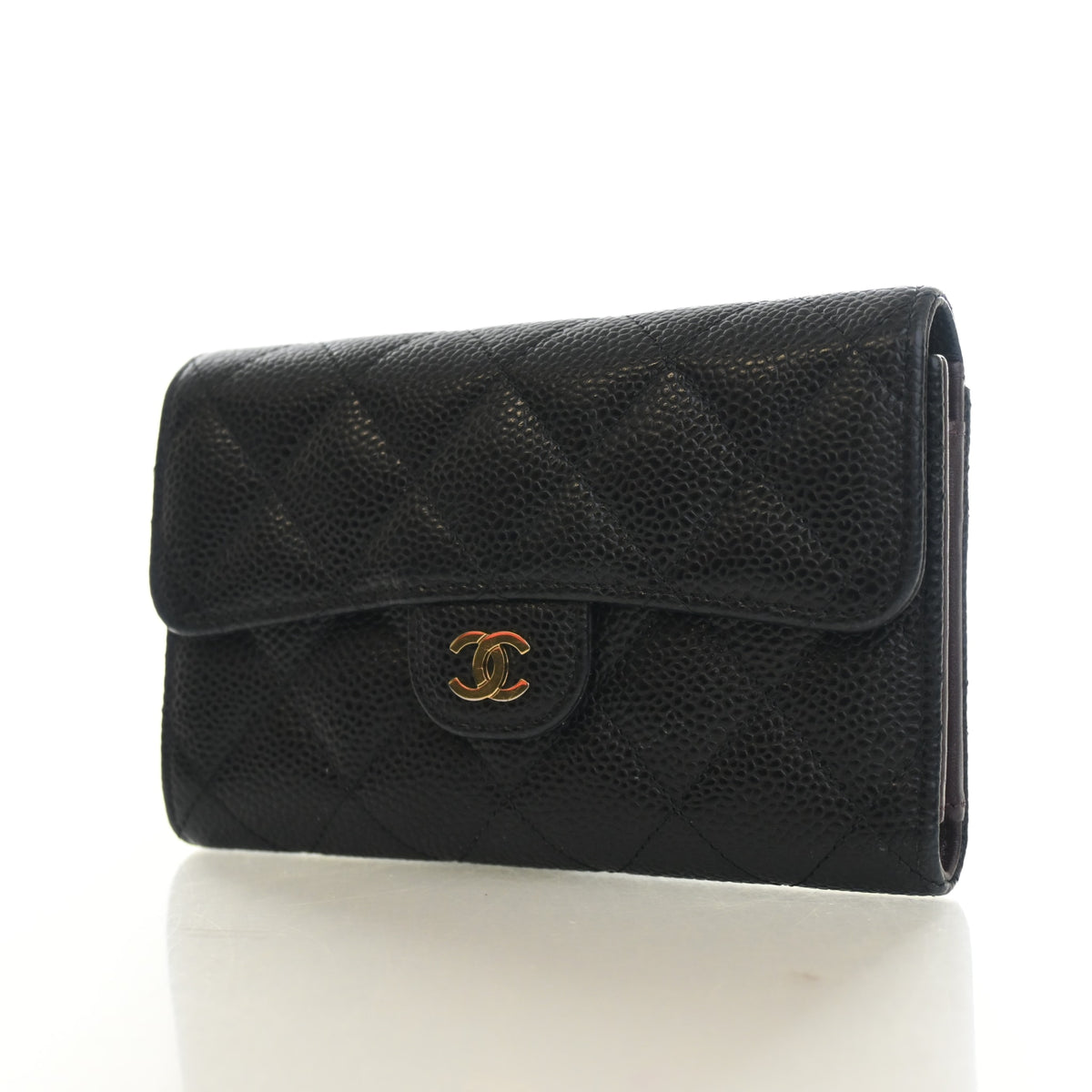 Pre-Owned Chanel Classic Flap Medium Caviar Leather Wallet, front view