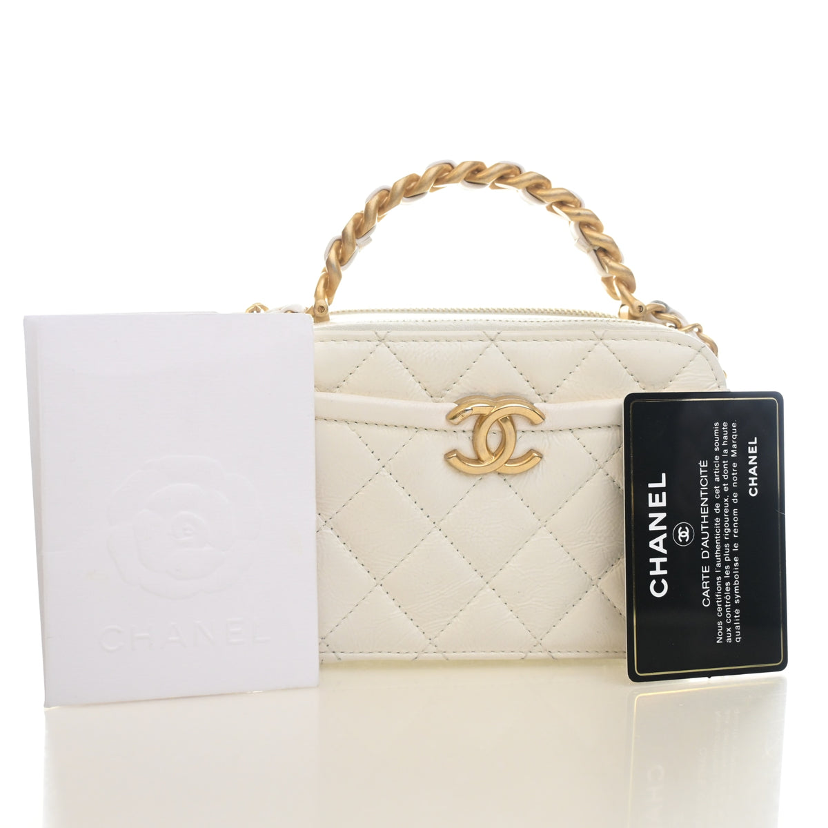Pre-Owned Chanel Top Handle Mini Calfskin Vanity With Chain, front view, photo 19 of 19