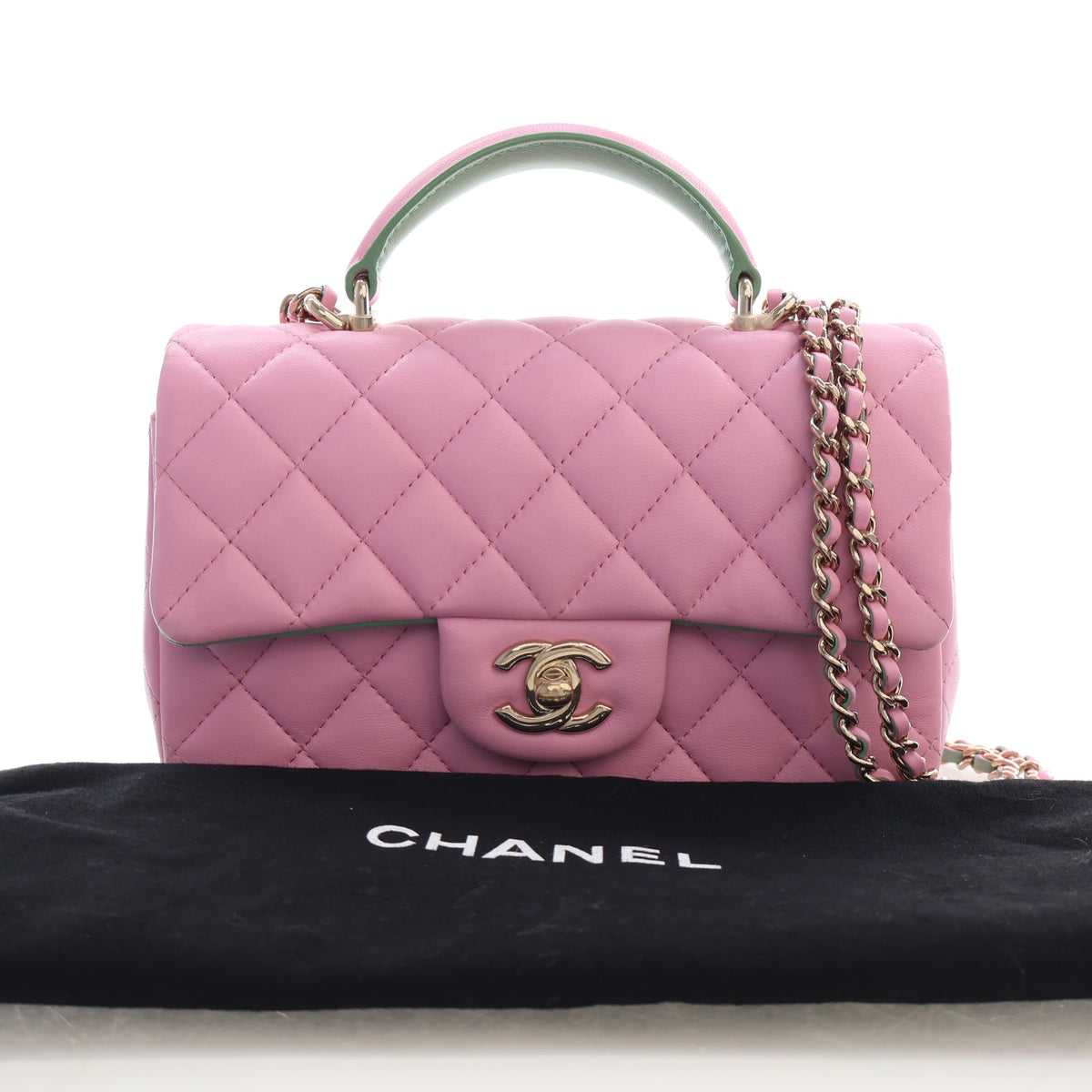 Pre-Owned Chanel Classic Flap Mini Lambskin Rectangular Top Handle Bag, with dust bag