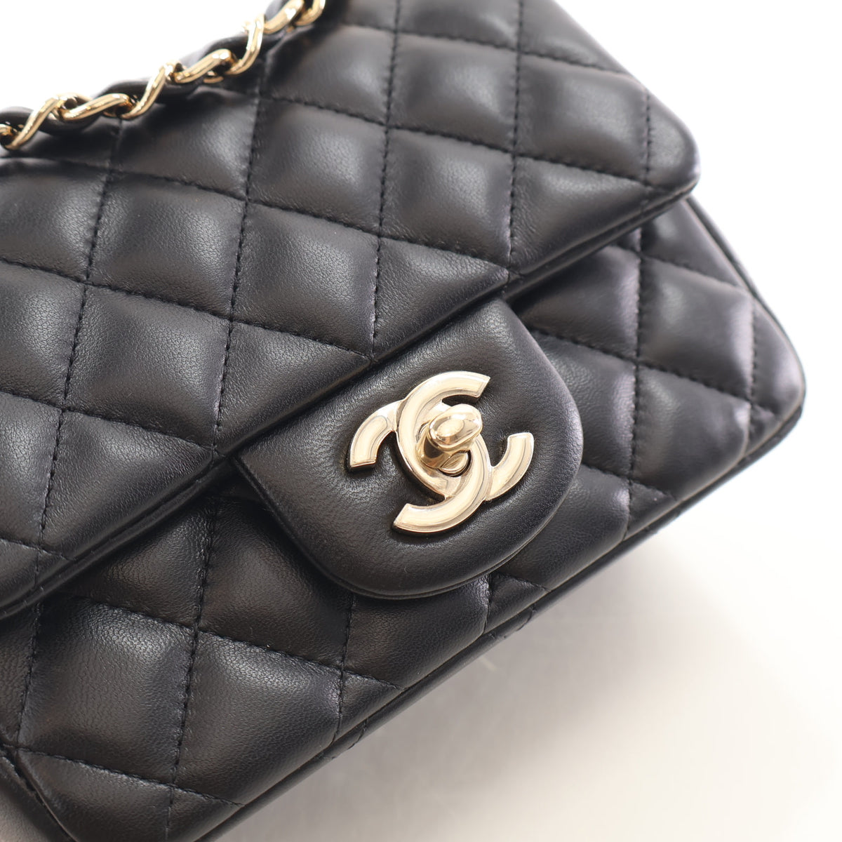 Pre-Owned Chanel Classic Flap Mini Lambskin Square Bag, three-quarter view, photo 4 of 16
