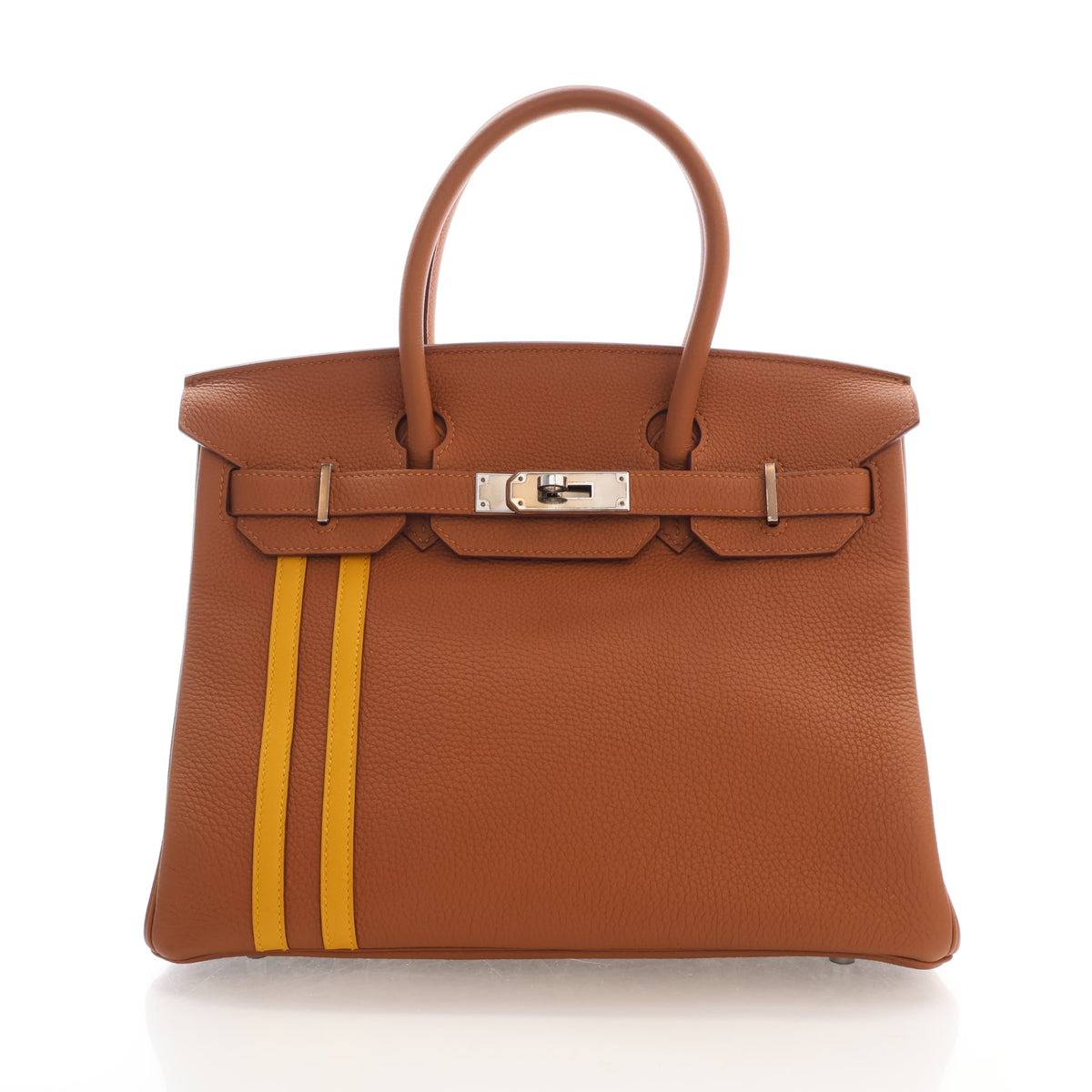 Pre-Owned Hermès Birkin 30 Gold Togo Leather Officier, front view, authenticated at Luxe Du Jour