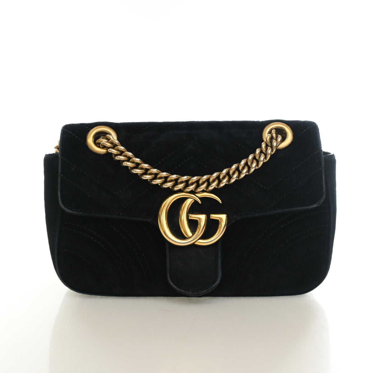Pre-Owned Gucci Flap Bag Mini Velvet Marmont, front view, authenticated at Luxe Du Jour