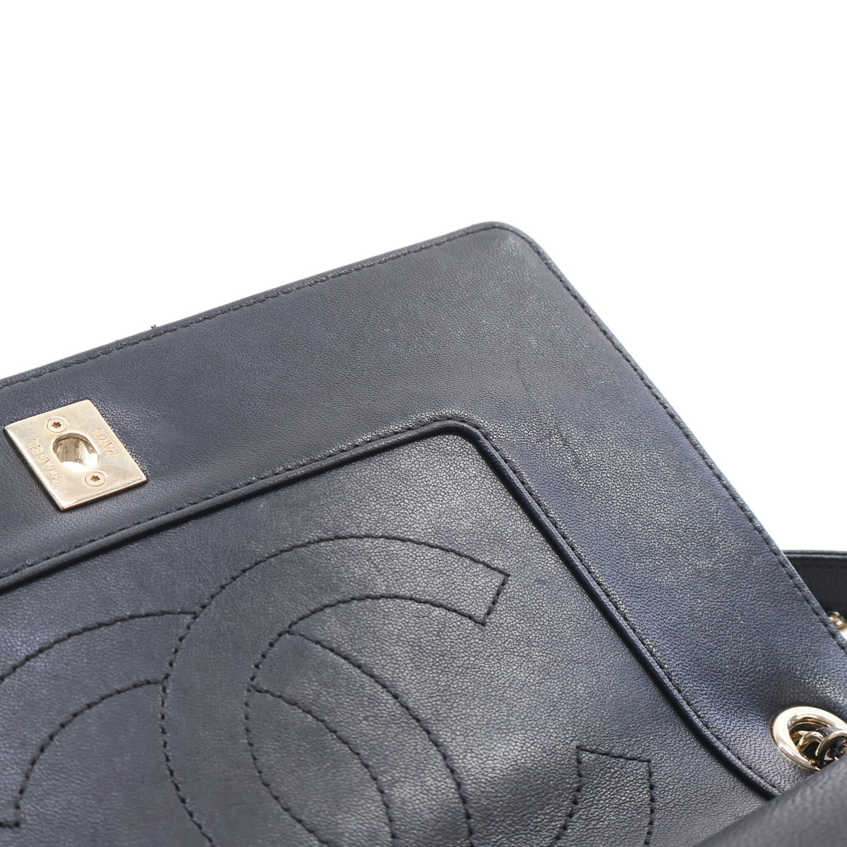 Vintage Chanel Flap Bag Medium Sheepskin Mademoiselle, gold embossed logo detail