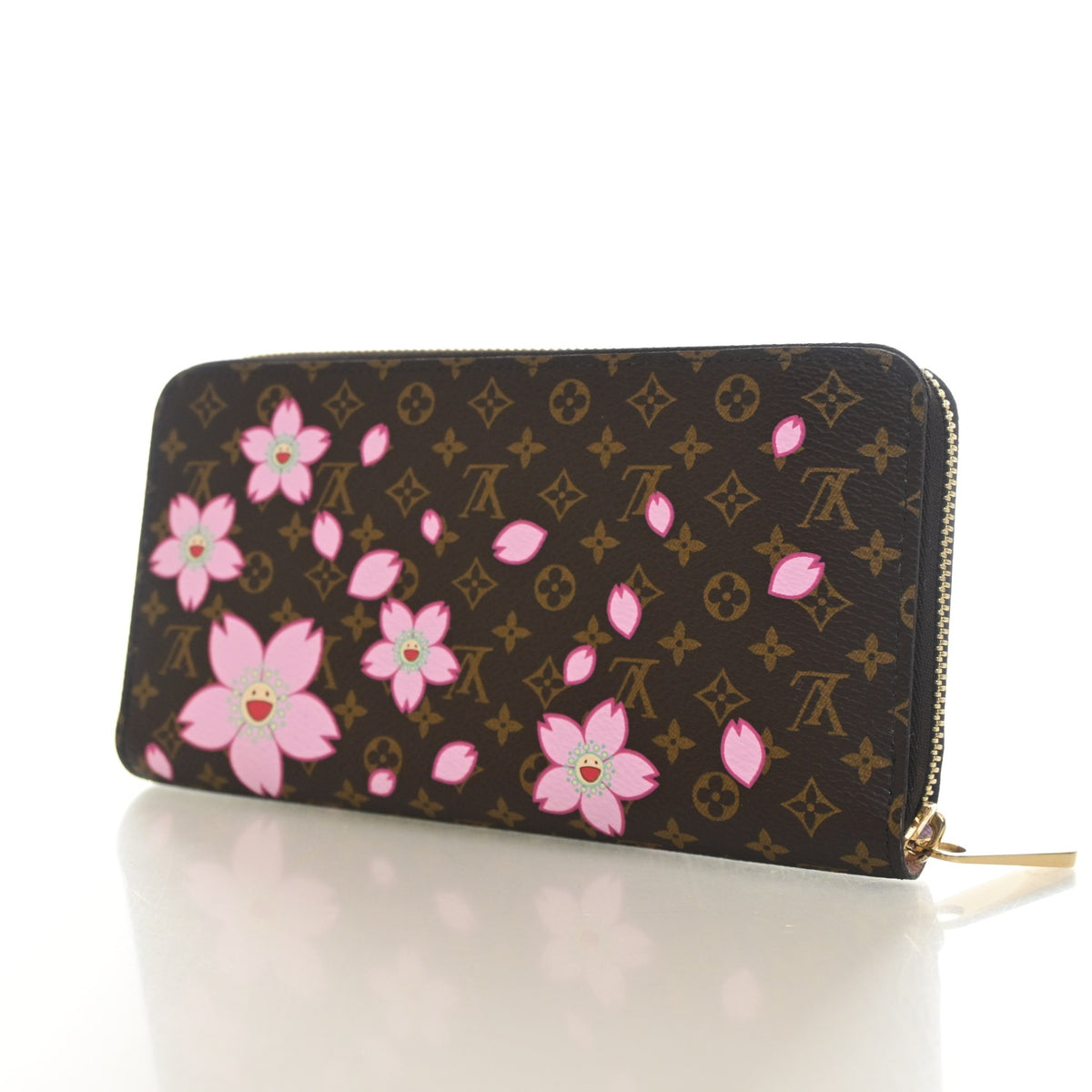 Pre-Owned Louis Vuitton Wallet X Takashi Murakami Monogram Cherry Blossom Zippy, side profile