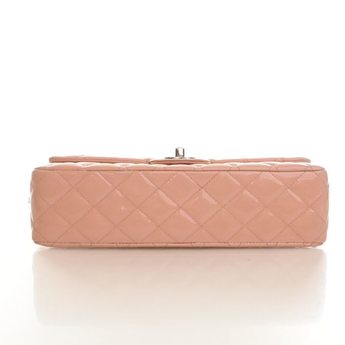 Pre-Owned Chanel Classic Double Flap Medium Patent Leather Bag, base and feet view, photo 9 of 21
