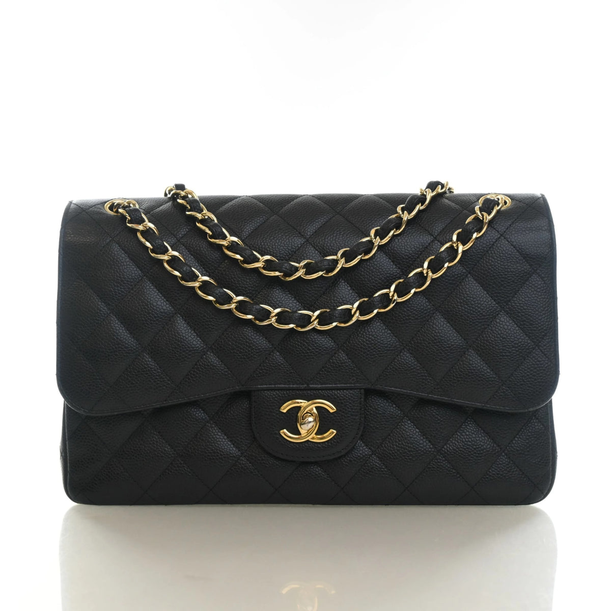 Pre-Owned Chanel Classic Double Flap Jumbo Caviar Leather Bag, front view, photo 1 of 1