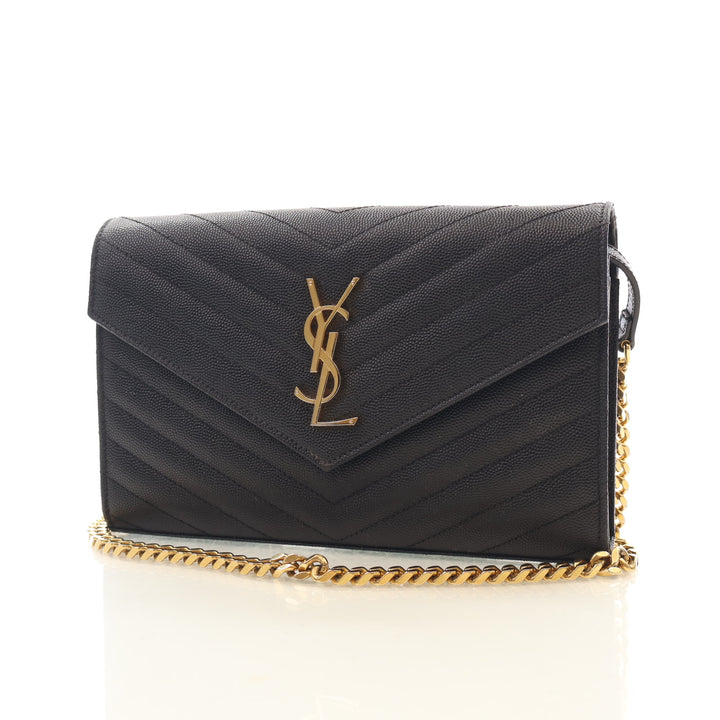 Saint Laurent Calfskin Cassandre Envelope Chain Wallet