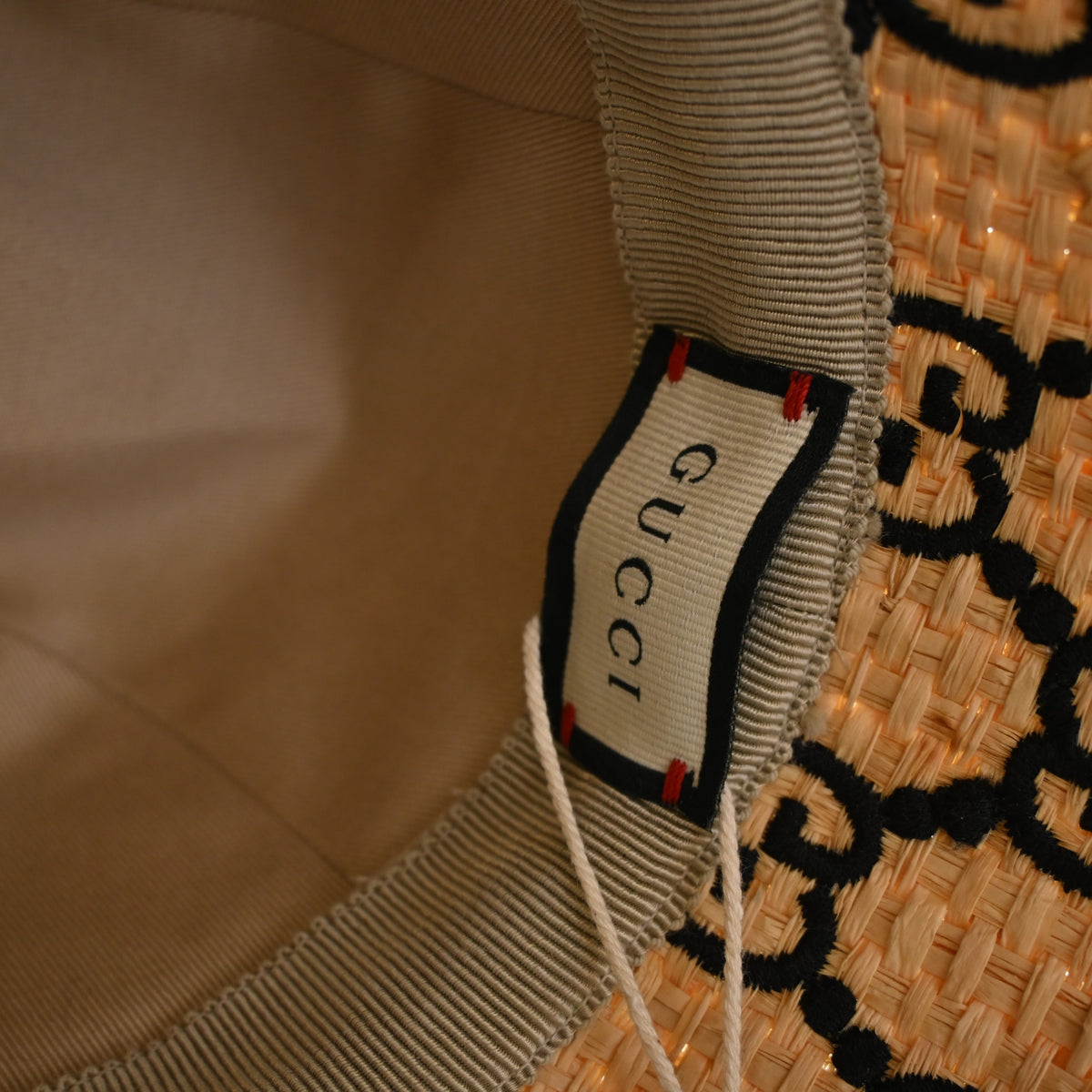 Pre-Owned Gucci Hat Raffia Elaphe Interlocking GG Fedora, interior label