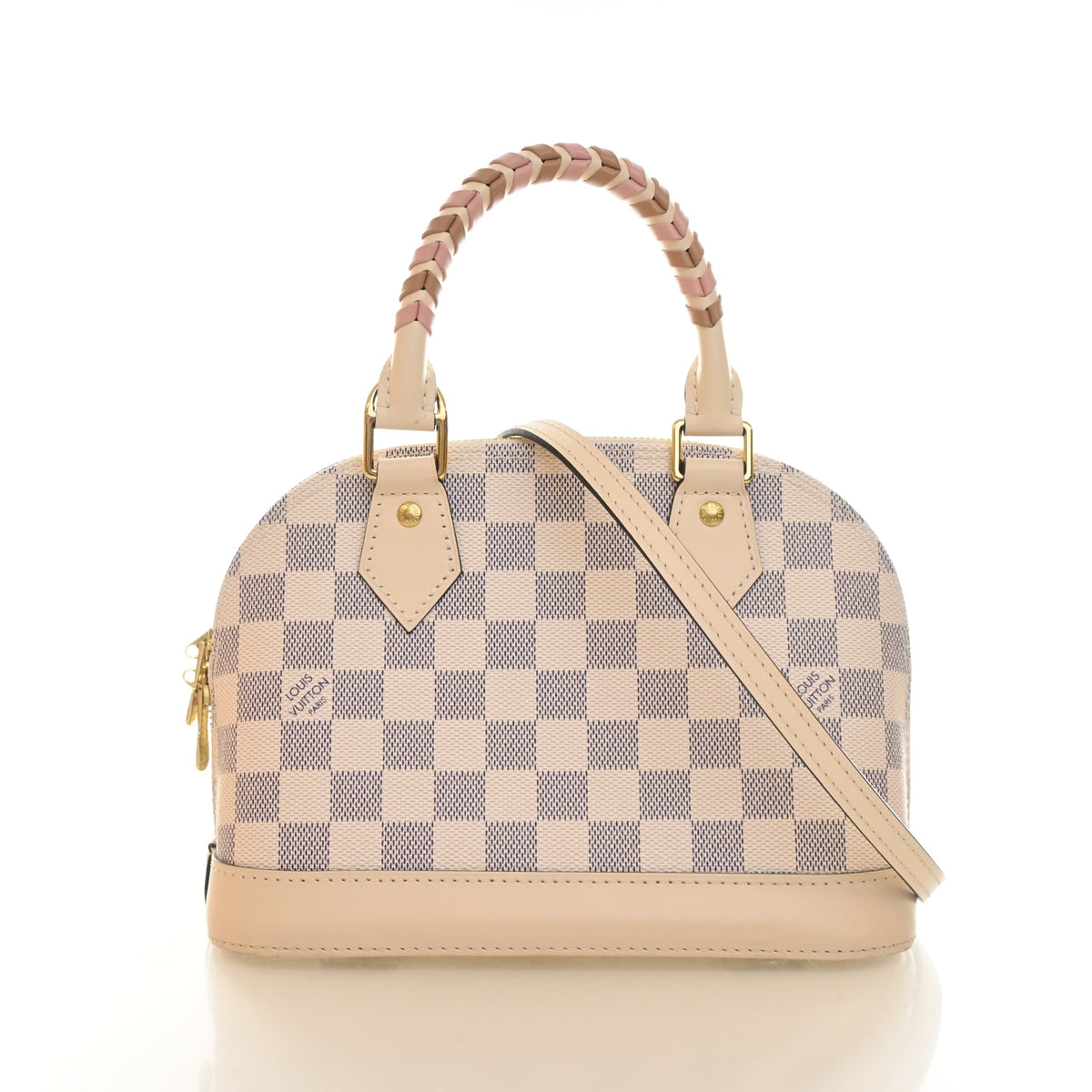 Pre-Owned Louis Vuitton Alma Damier Azur Braided BB, front view, authenticated at Luxe Du Jour