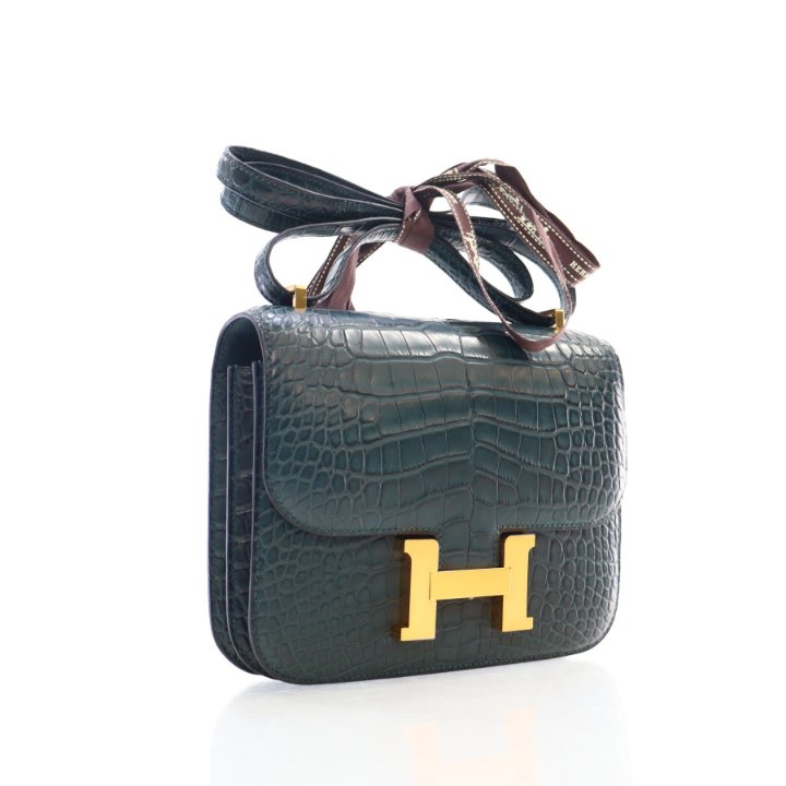 Hermes Vert Cypress Alligator Mini Constance 18