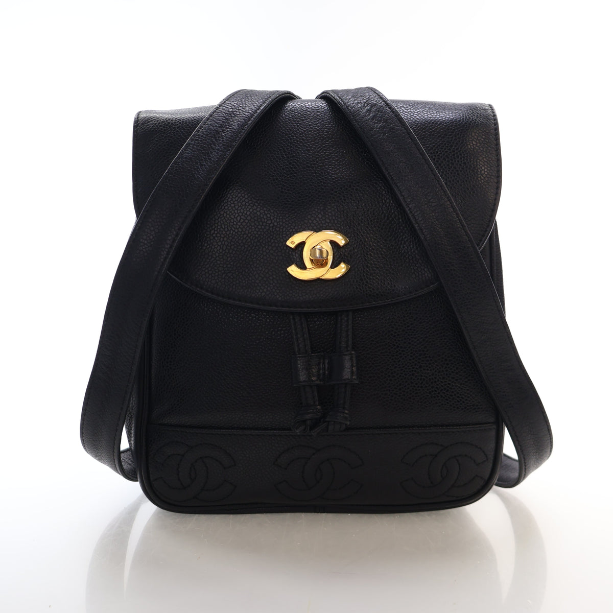 Vintage Chanel Backpack Caviar Leather Triple CC, front view, authenticated at Luxe Du Jour