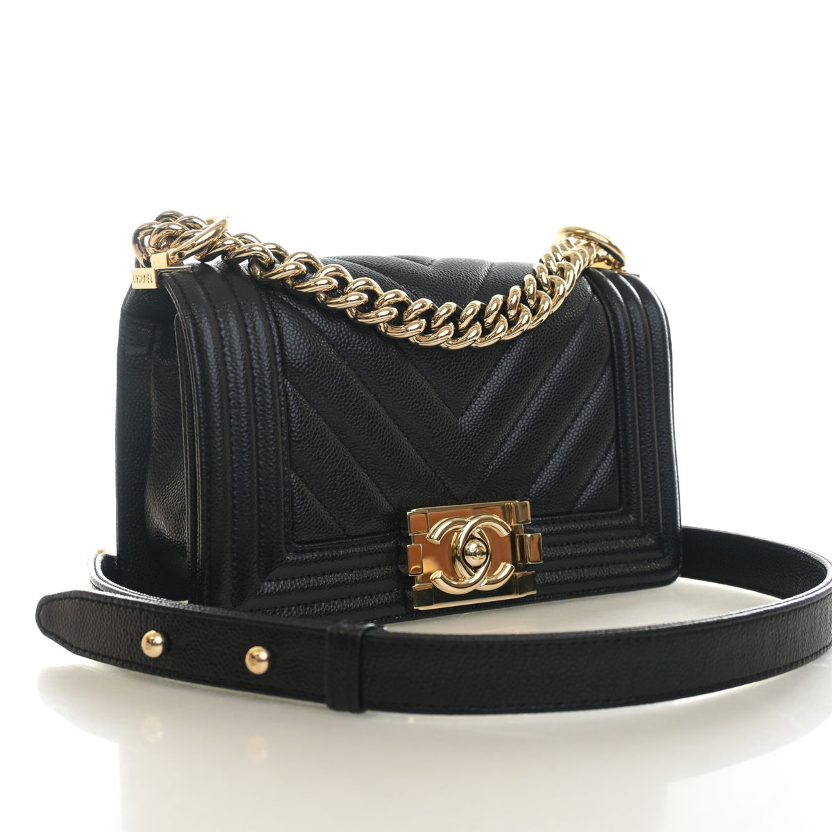 Pre-Owned Chanel Boy Bag Small Caviar Leather, three-quarter view