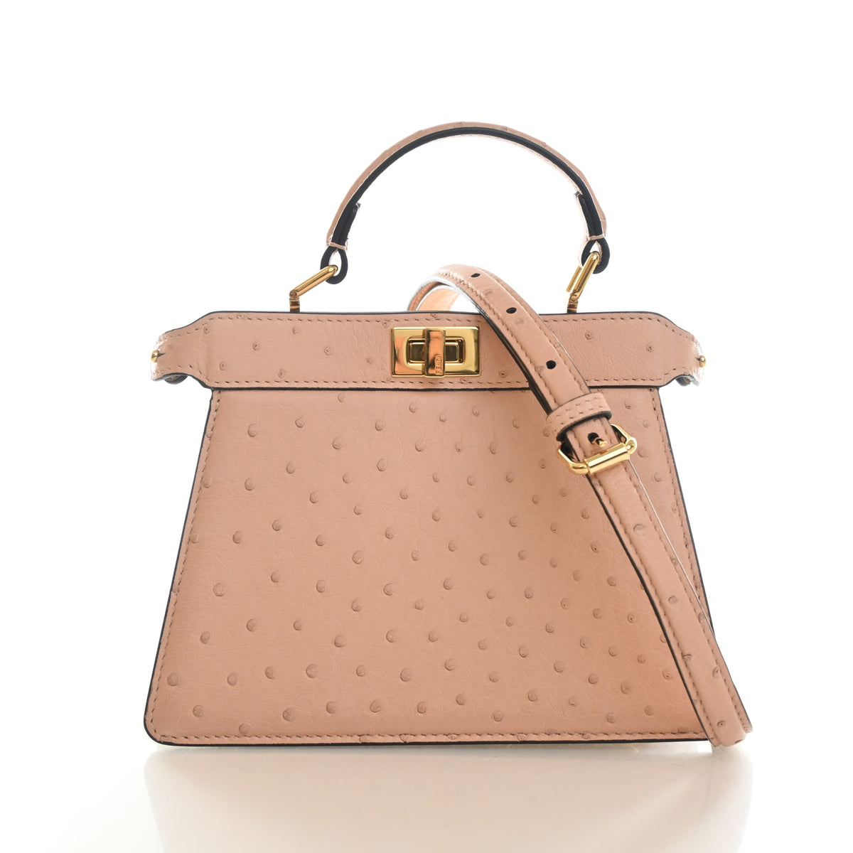 Pre-Owned Fendi Peekaboo Ostrich Leather Iseeu Petite, front view, authenticated at Luxe Du Jour